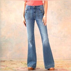 Driftwood Farrah Flare Button Pocket Medium Wash Mid Rise Jeans
